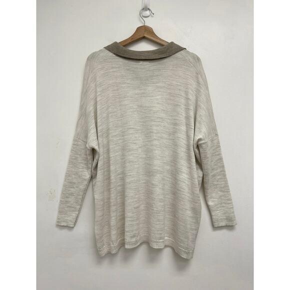 Mersea Catalina Polo Oversized Relaxed V-Neck 3/4 Sleeves Side Slits Sweater OS - Picture 3 of 13